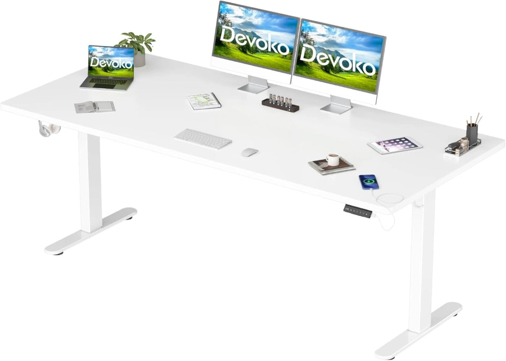 180 x 80 cm Scrivania Regolabile In Altezza,Scrivania Elettrica con Desktop Completo,Altezza Regolabile 73-119 cm,Scrivania per Ufficio con 4 Altezze di Memoria,Porta di Ricarica USB(Bianca)