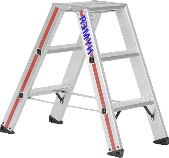 Scala sportiva 2x3 - con chiusura - gradini rinforzati - articolazioni in legno - blocco di apertura - 802406 Scala sportiva