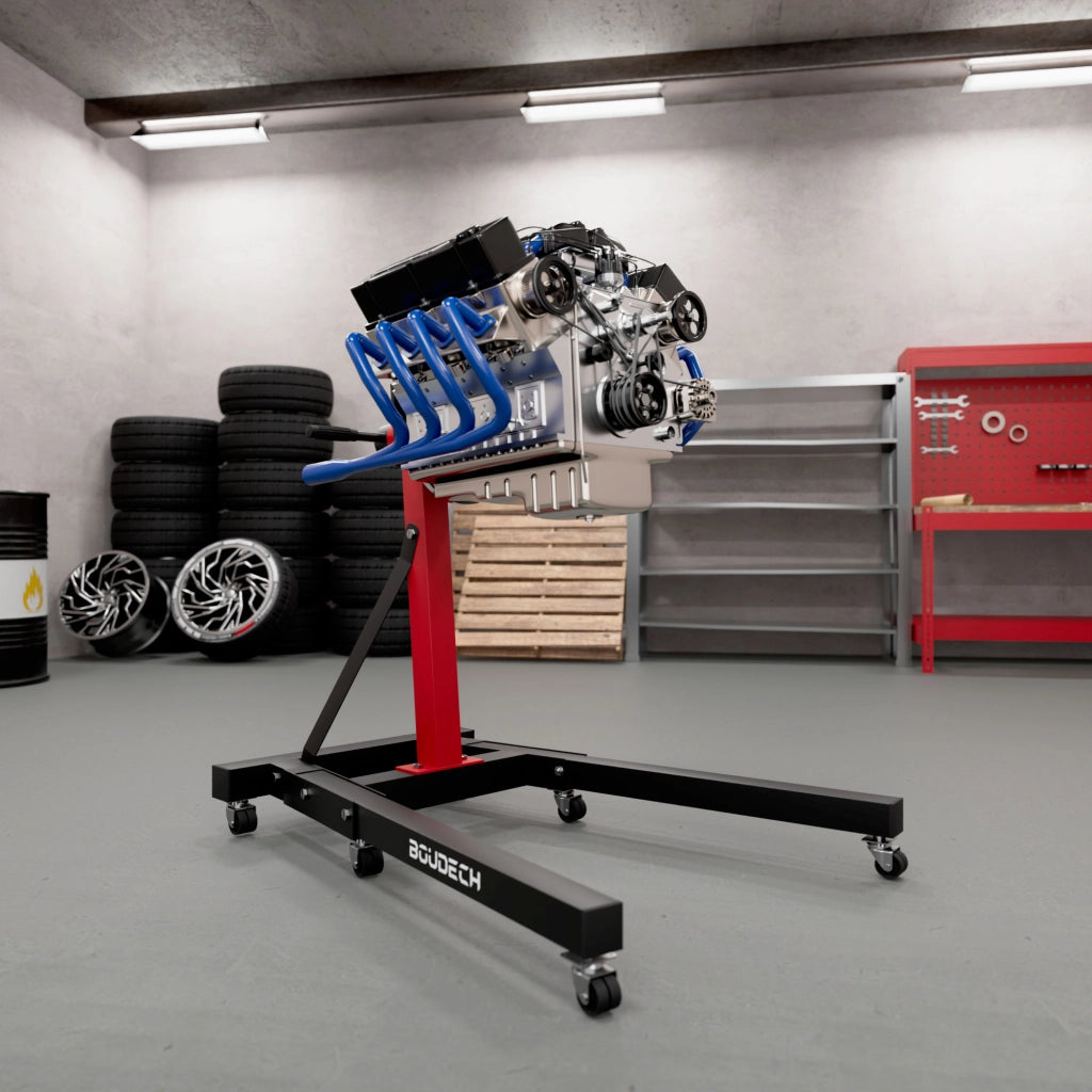 Keplero - Cavalletto di Sostegno per Motore max 900Kg in Acciaio Supporto con Bracci Girevoli 360° Nero