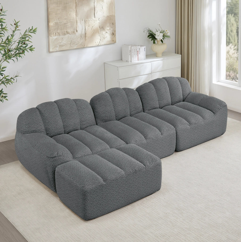 Divano modulare angolare 3 posti con ottomana; senza struttura; in fleece granulare grigio