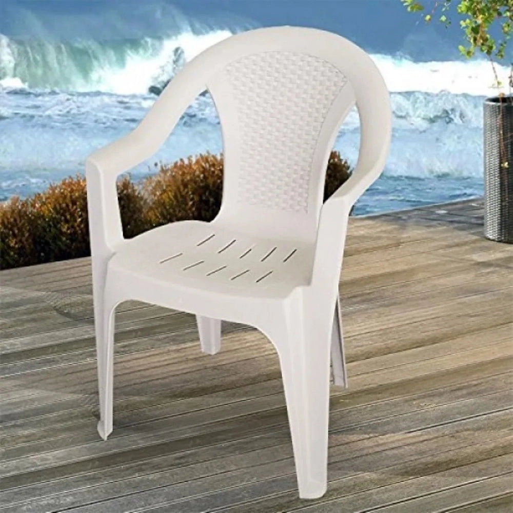 Trade Shop - Set 4pz Sedia Da Giardino Con Schienale Effetto Rattan 54x56x81cm Plastica Bianca 869516 -