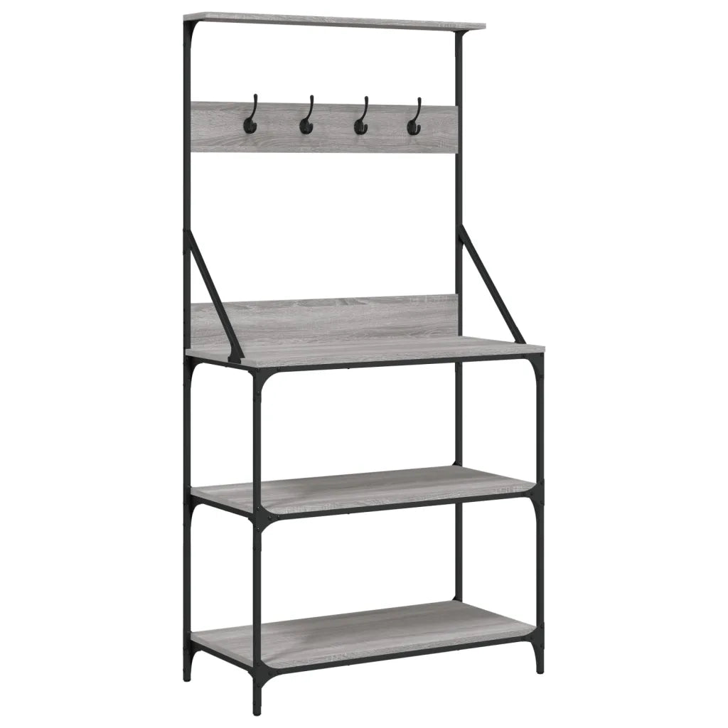 Mensola da cucina-Scaffale Cucina Ganci 4 Ripiani Grigio Sonoma Legno Multistrato