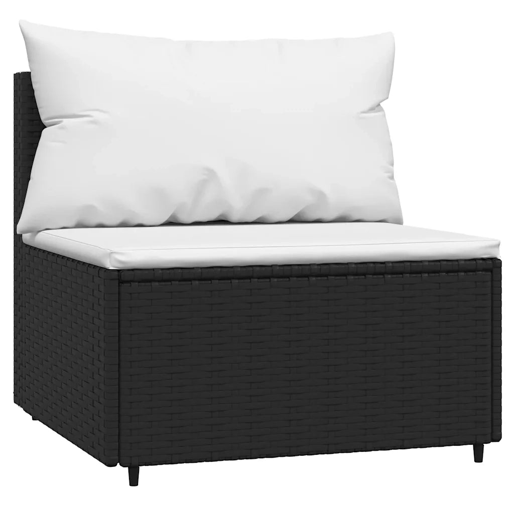Divano Centrale da Giardino con Cuscini in Polyrattan Nero 319737