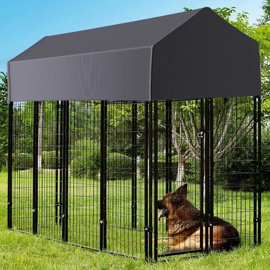 Recinzione Esterna per Cani - Ren - 120x249x165cm - Dimensione Extra Grande - Con Copertura - Recinto Cani - Recinzione - Panchina - Per Gatti - Box Cani