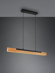 KERALA SOSPENSIONE LED 25W  3000lm, 3000K LEGNO NATURALE E METALLO NERO DIMMERABILE CON TOUCH DIMMER L. 90CM