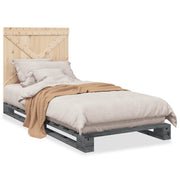 Letto singolo | Letto per adulti | Giroletto con Testiera Grigio 90x200 cm Legno Massello di Pino