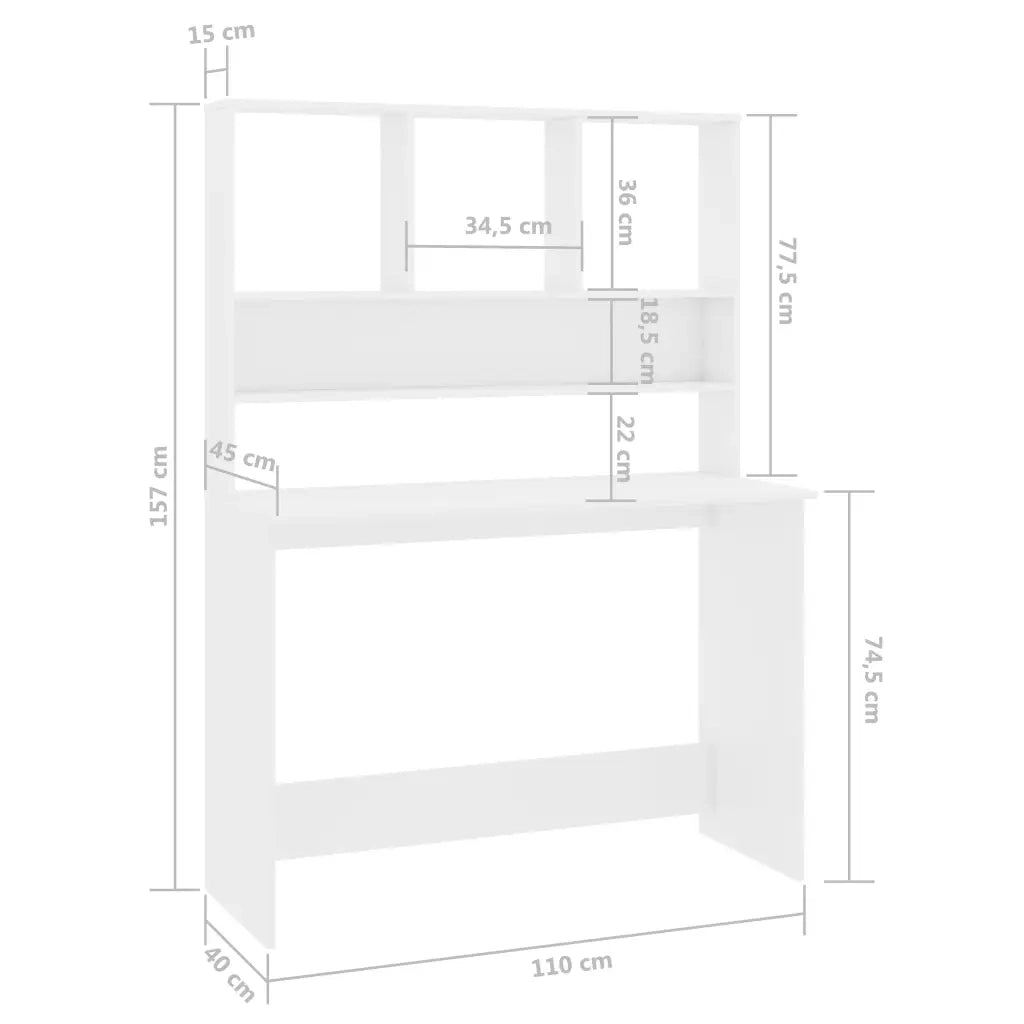 Scrivania Mensole Bianco Lucido 110x45x157 cm Legno Multistrato 800393