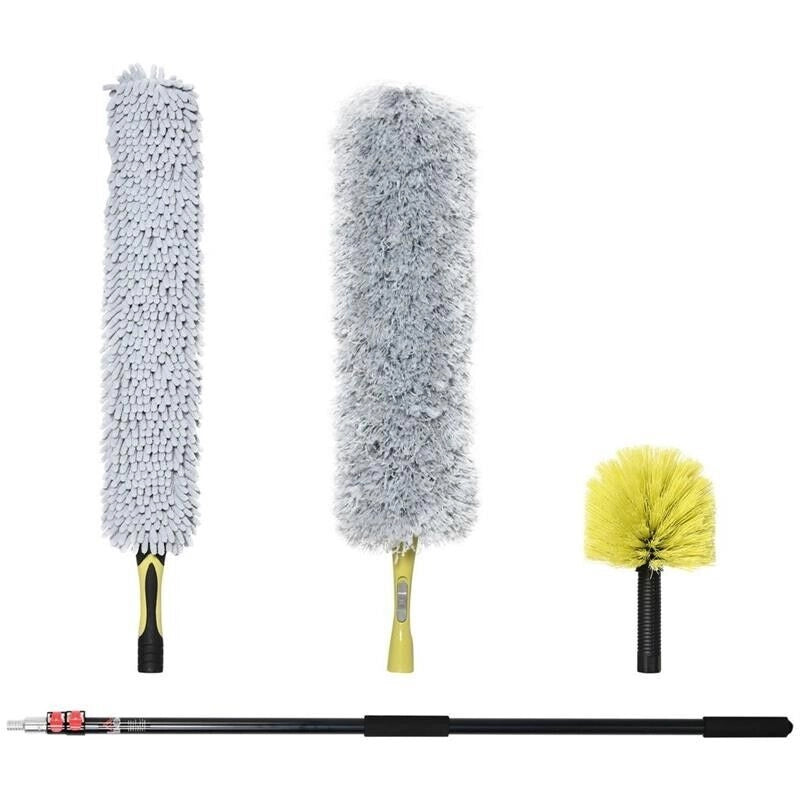 KIT DI PULIZIA PER CASA E UFFICIO CON ASTA, SPOLVERINO PER RAGNATELE IN MICROFIBRA E PER VENTILATORE 10X10X166 CM