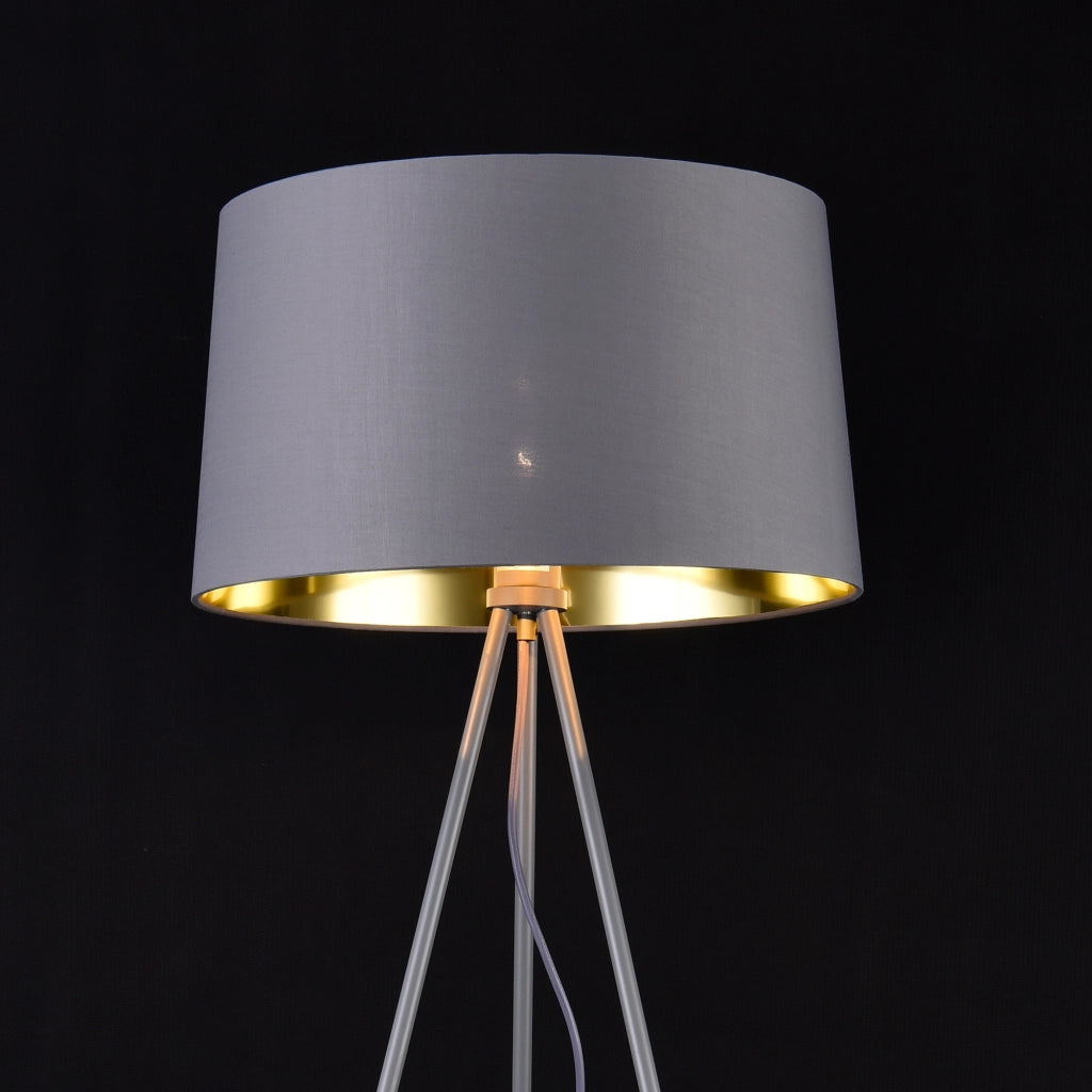 Lampada da Terra in Stile Treppiedi Alta 150 cm Piantana Tripode con Base in Metallo e Paralume Conico in Tessuto - Grigio - lux.pro