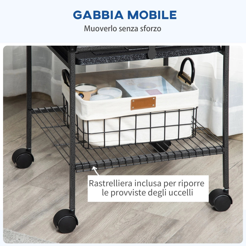 Voliera Gabbia per Pappagallini 62,5x62,5x156 cm in Acciaio Grigio