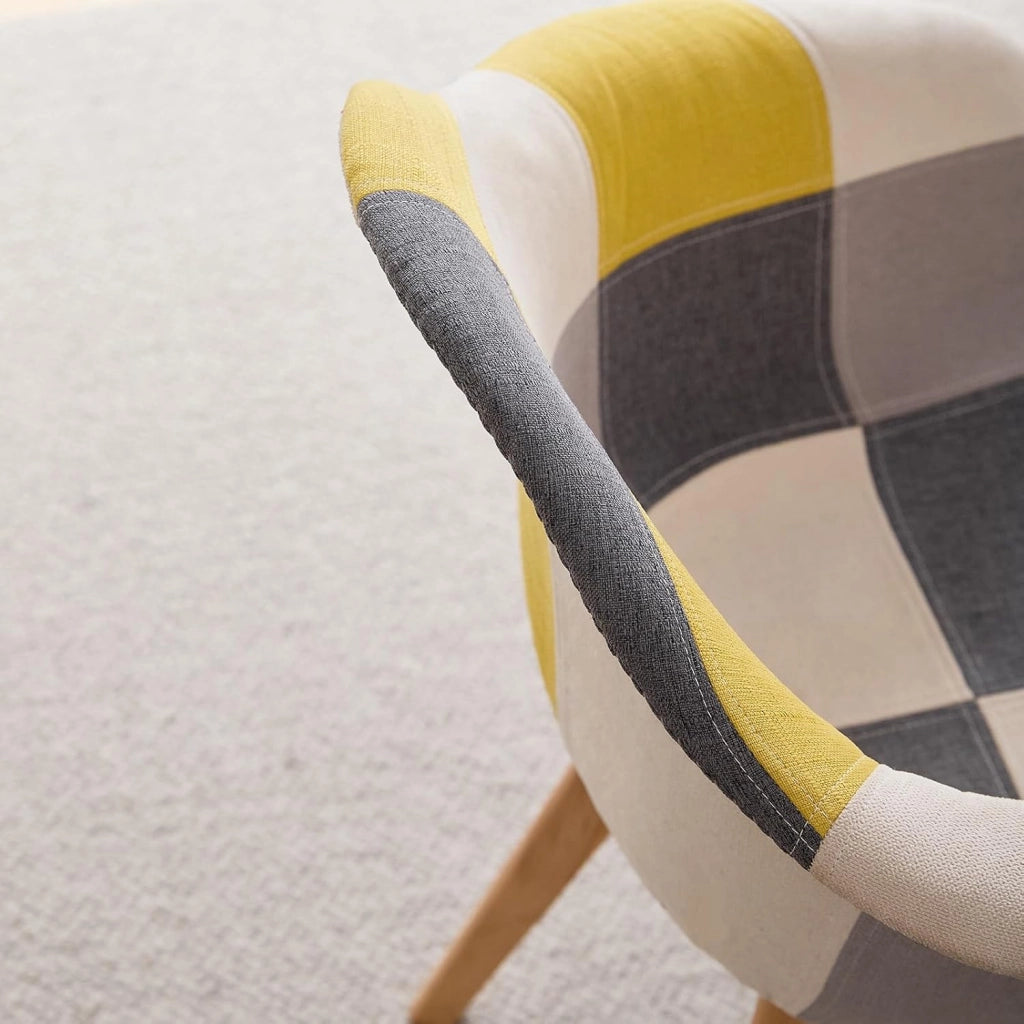 GrandCA HOME Set di 4 sedie per sala da pranzo, stile nordico, poltroncina patchwork, sedia da cucina, ufficio, Giallo