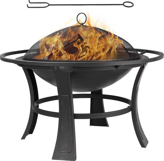 Piatto per il fuoco con coperchio - Griglia - Piatto per BBQ - Fornello per fuoco - Piatto multifunzionale per BBQ - Nero - 68x50 cm