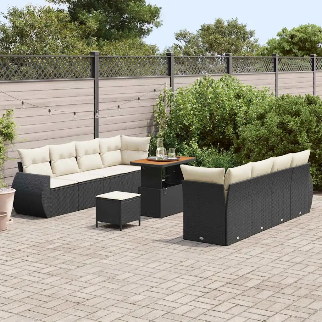 Set Divano da Giardino 11 pcs Nero Poly Rattan