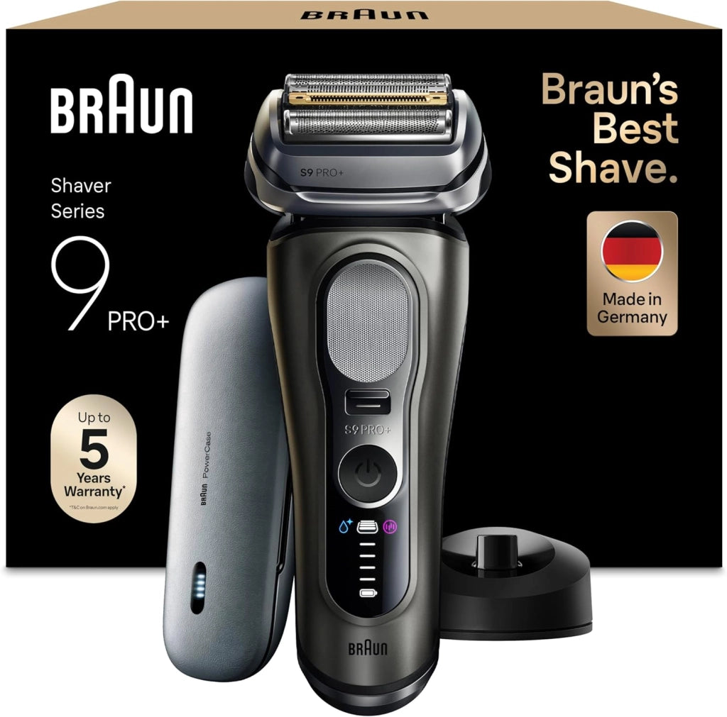 Braun Serie 9 Pro + Rasoio Elettrico Barba, Wet&Dry, 5+1 Lame di Precisione Ultra Sottili, Regolabarba Uomo, Rasoio Barba, 60 Min Utilizzo, Powercase, Base di Ricarica, Regolabarba Braun 9625s Grafite
