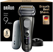 Braun Serie 9 Pro + Rasoio Elettrico Barba, Wet&Dry, 5+1 Lame di Precisione Ultra Sottili, Regolabarba Uomo, Rasoio Barba, 60 Min Utilizzo, Powercase, Base di Ricarica, Regolabarba Braun 9625s Grafite