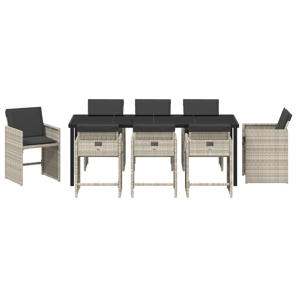 Set di mobili da pranzo da giardino con 9 pezzi e cuscini Grigio chiaro Rattan PE