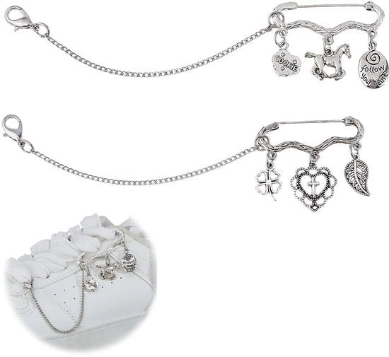 Accessori per scarpe in acciaio inossidabile - 4 pezzi - Catene per stili Punk/Gotico - Hanger con stella/ cuore/ cavallo - Lunghezza 146 mm - Accessori per scarpe