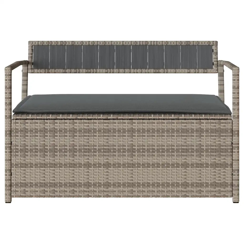 Panca Portaoggetti da Giardino con Cuscino Grigio in Polyrattan