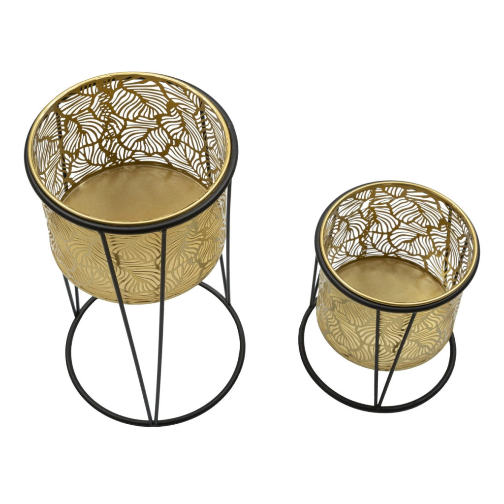 Set di 2 Vasi per Piante VKH399, Oro, Metallo, 21x21x40 cm
