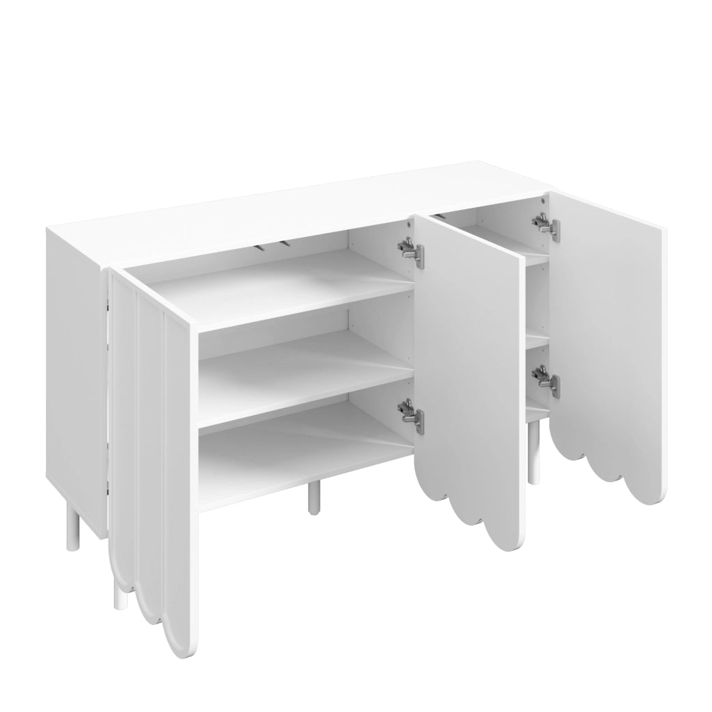 Credenza con 2 ante e ripiani regolabili, ante ondulate, per soggiorno e ingresso, bianco, 120 × 35 × 80 cm