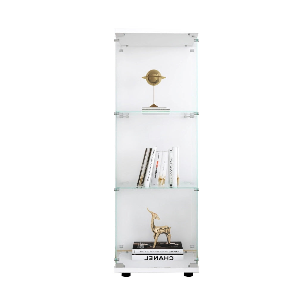 Vetrina espositiva in vetro temperato colore bianco con serratura e chiavi, 42,4x36,3x125,2cm, ripiani regolabili per figurine e collezioni