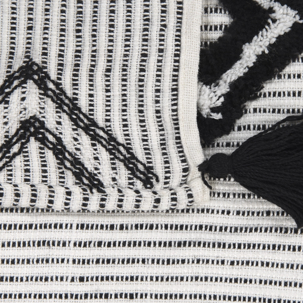 Coperta in poliestere bianco e nero PET 130 x 150 cm con frange decorative Realizzata a mano