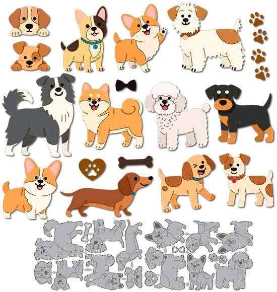 Set di taglieri per cani da 2 pezzi - Acciaio inossidabile - Taglio - Tema cucciolo - Animale carino - 110x160 mm - Taglieri a stantuffo