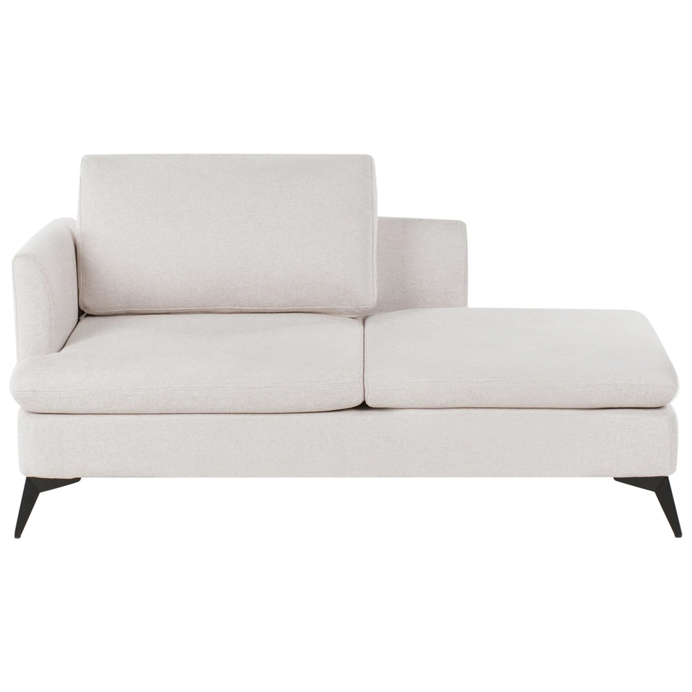 Chaise Lounge Beige Chiaro Rivestimento in tessuto poliestere lato sinistro con cuscino decorativo Gambe in metallo Soggiorno di design moderno