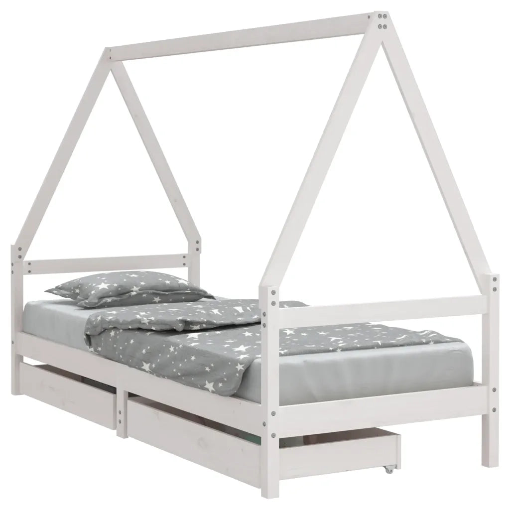 Giroletto Bambini con Cassetti-Struttura Letto Bambini Bianco 80x200cm Massello di Pino 164762