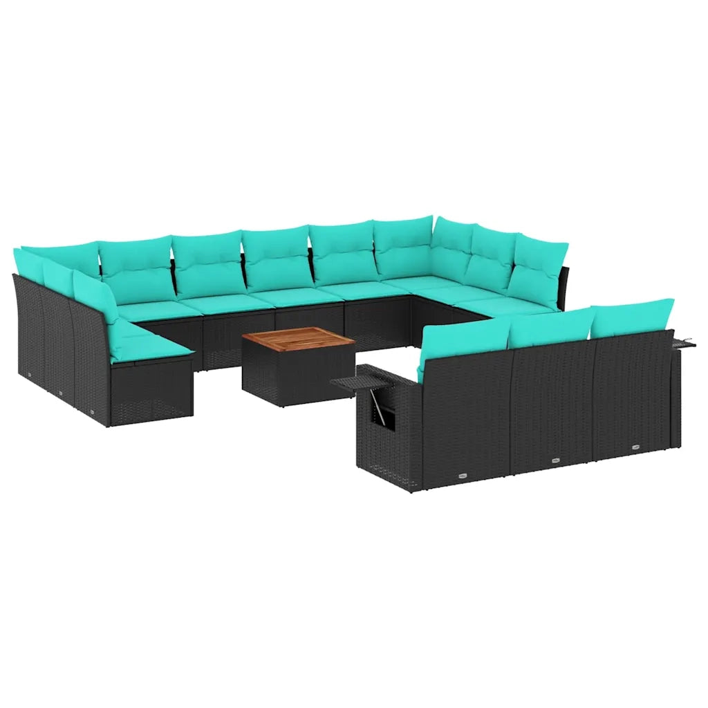 Set Divani da Giardino 14 pz con Cuscini Nero in Polyrattan 3224804