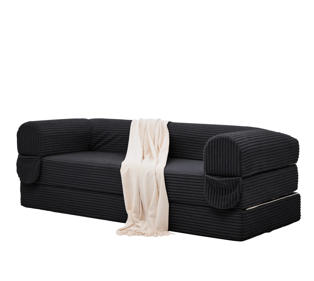 Divano letto 190x78x65 cm nero, convertibile in letto, tessuto a coste