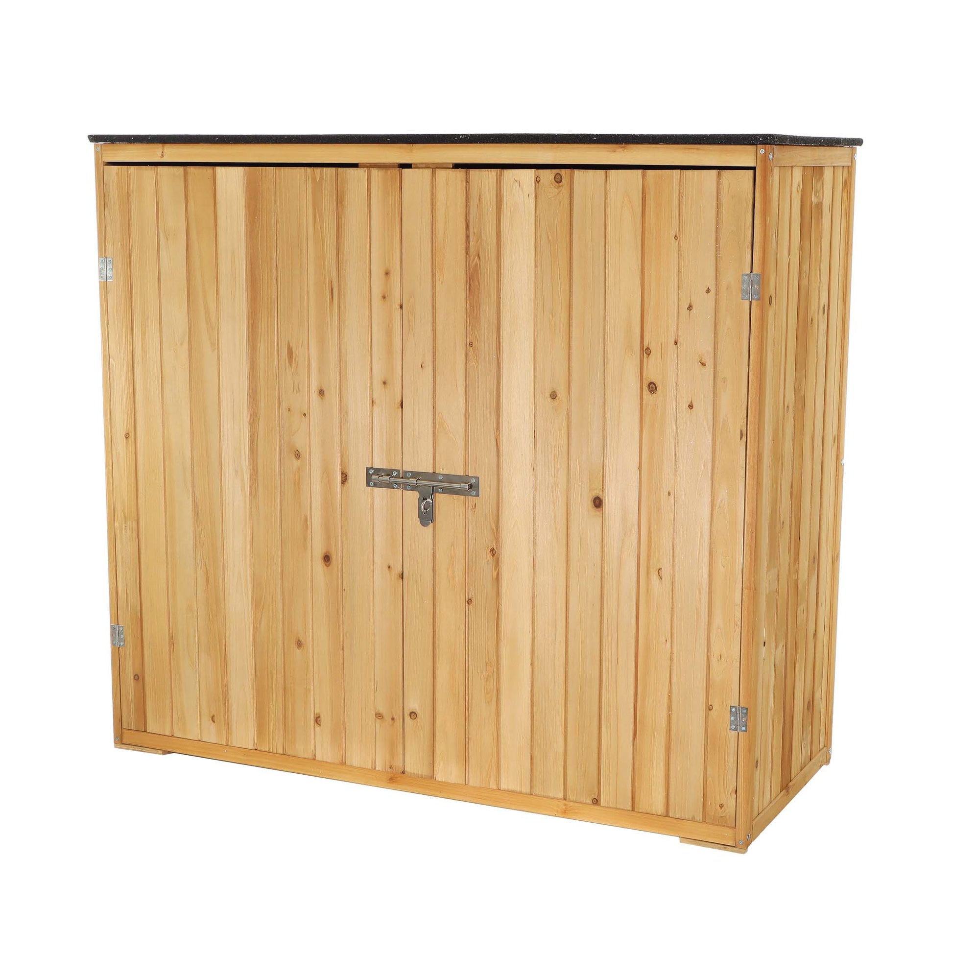 Casetta porta attrezzi da giardino in legno color naturale, 136 x 127 x 58 cm, armadio da esterno a due ante, capanno per utensili e strumenti