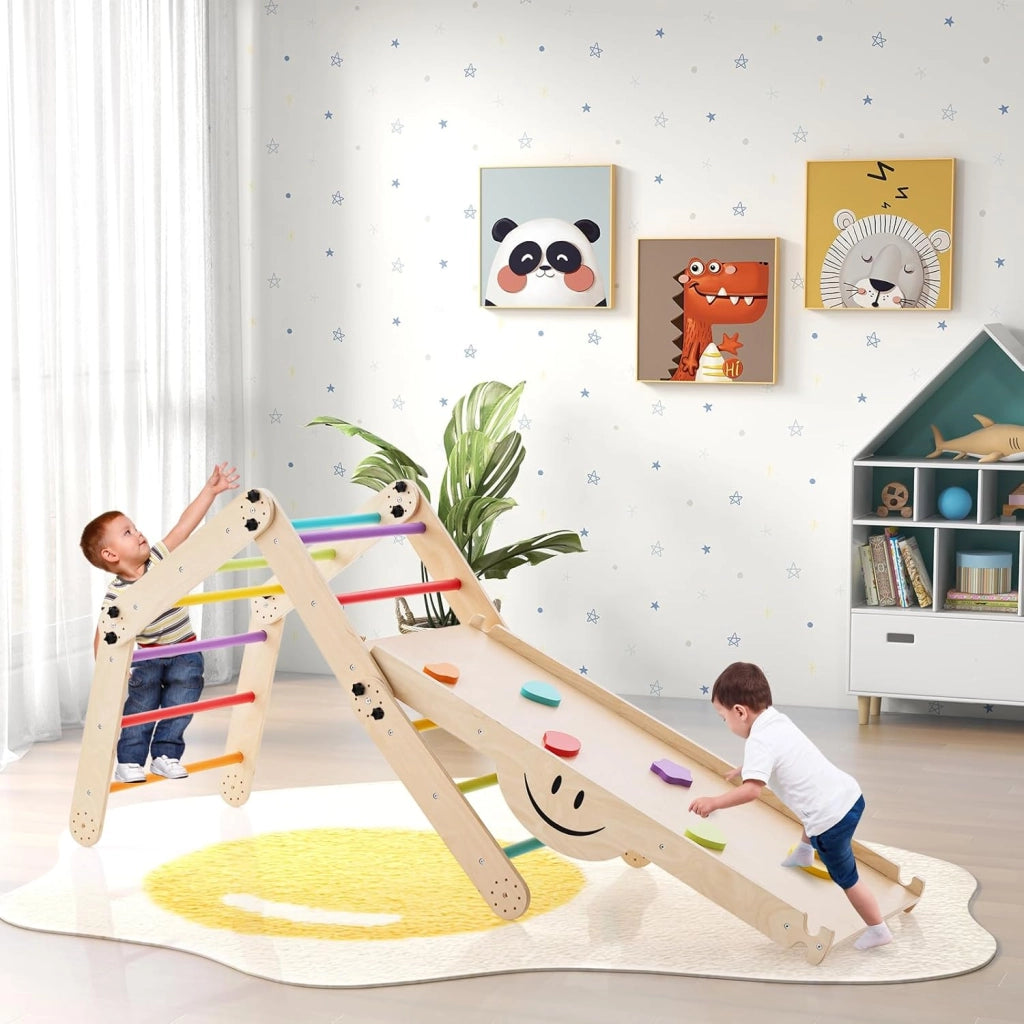 5 in 1 Set da Arrampicata per Bambini, Giochi da Arrampicata Pieghevoli in Legno con Rampe Regolabili e Reversibili, Scala da Arrampicata per Bambini 3+ Anni (Colorato)