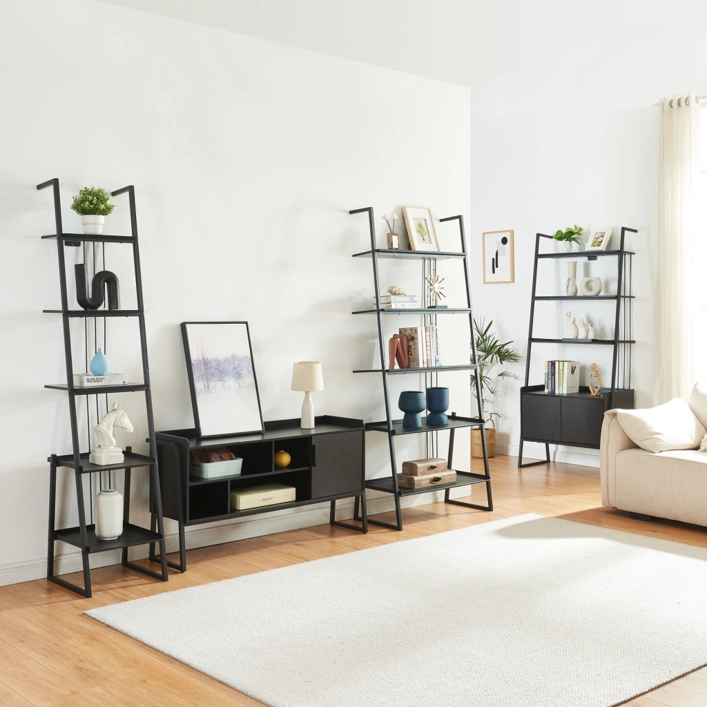 Set Storfjord Composto di Mobile TV 3 Scaffali a Scala - Nero [en.casa]