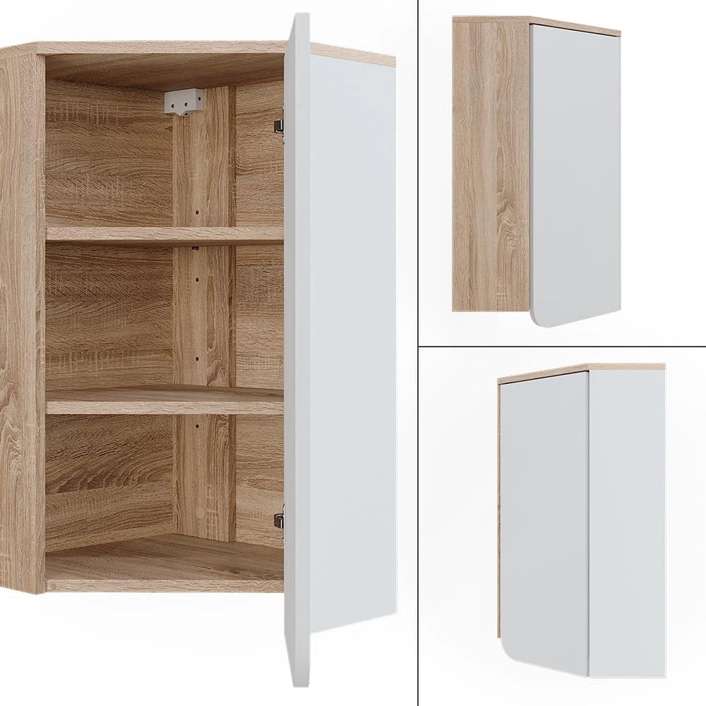 Pensile angolare Karen, Sonoma/Bianco, 42.4 x 75 cm, per montaggio a parete e combinabile con altri moduli Karen