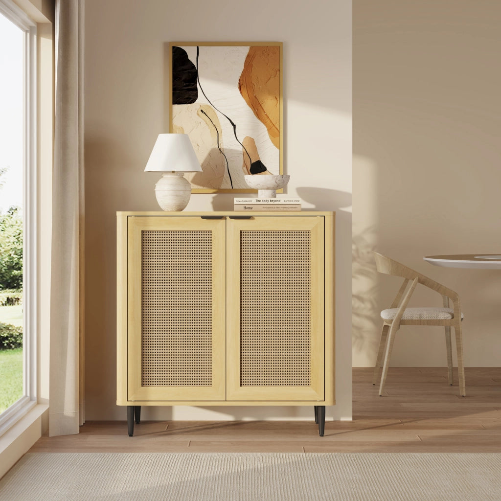 Credenza Bassa Lukhomso Ante con Inserto Intreccio 83x80x40 cm Effetto Rovere [en.casa]
