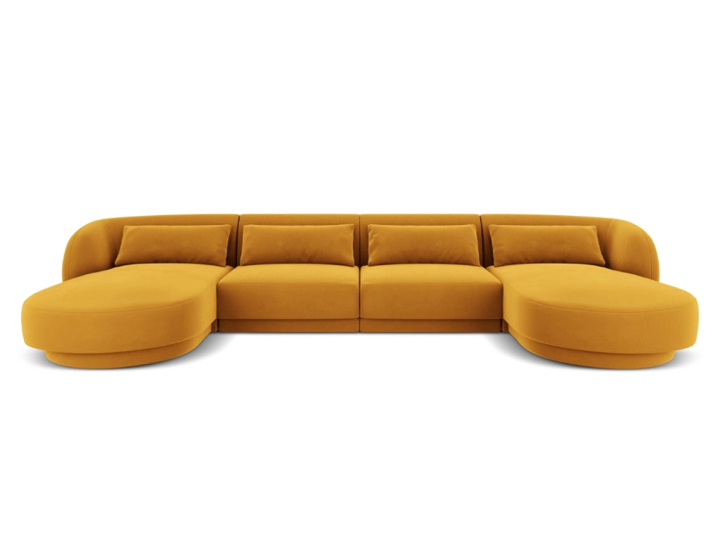 Cosmopolitan Design - Divano panoramico "Tulum" 5 posti in velluto giallo 