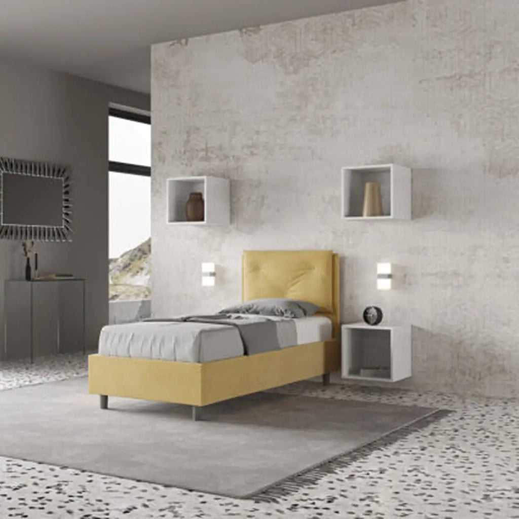 Letto singolo contenitore imbottito 80x190 microfibra ocra Appia