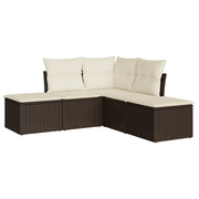 Set Divano da Giardino 5 pz | Set Salotto da Giardino con Cuscini Marrone in Polyrattan