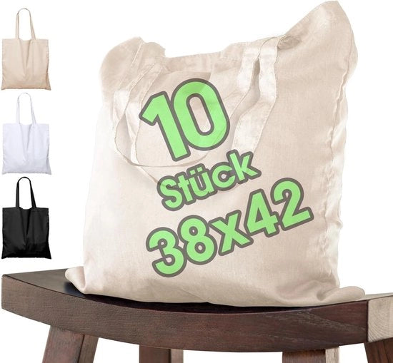 Borsa di cotone - borsa sostenibile - 10 pezzi - natura - 38x42 cm