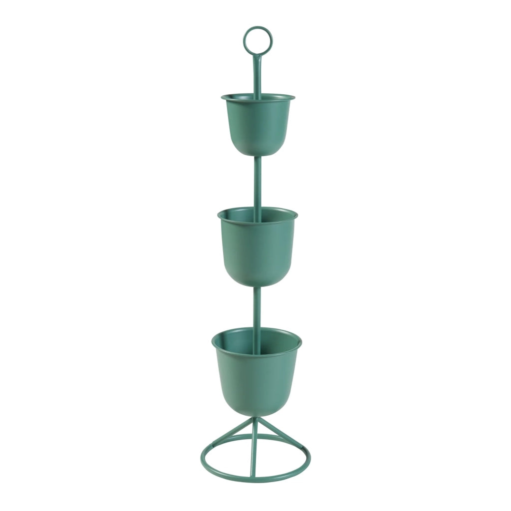 Supporto per piante da esterno 110 x 28 cm con 3 vasi verdi 03_0010319