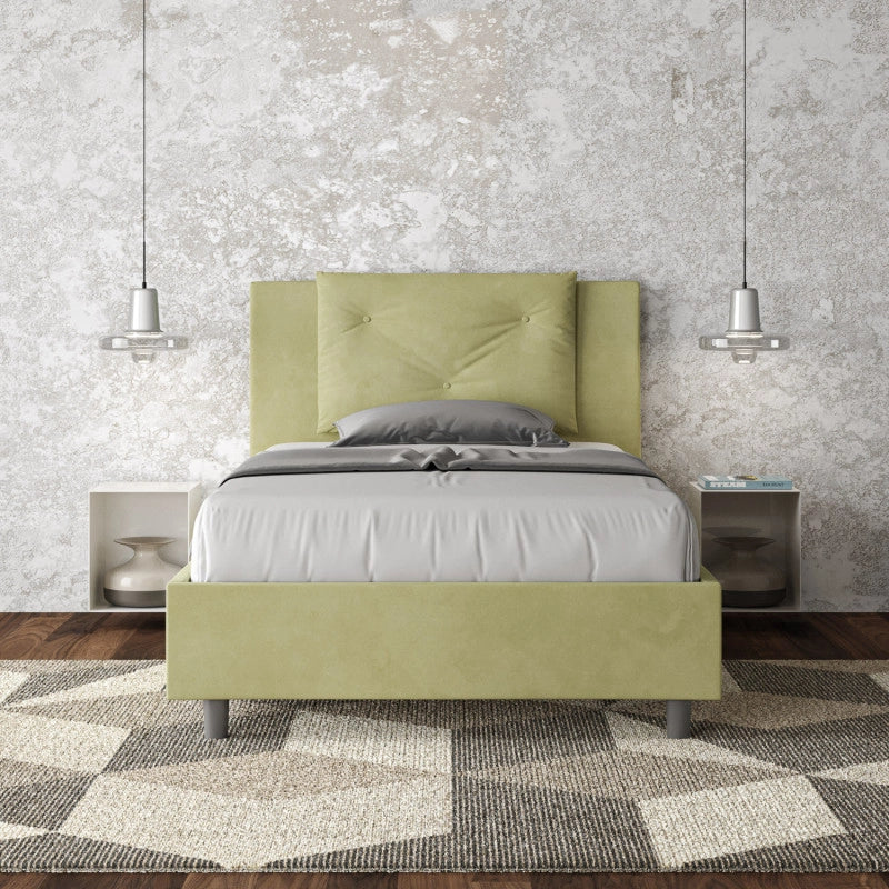 Letto imbottito Piazza e mezzo 110x210 cm Appia - Senza rete,Microfibra,Tè verde