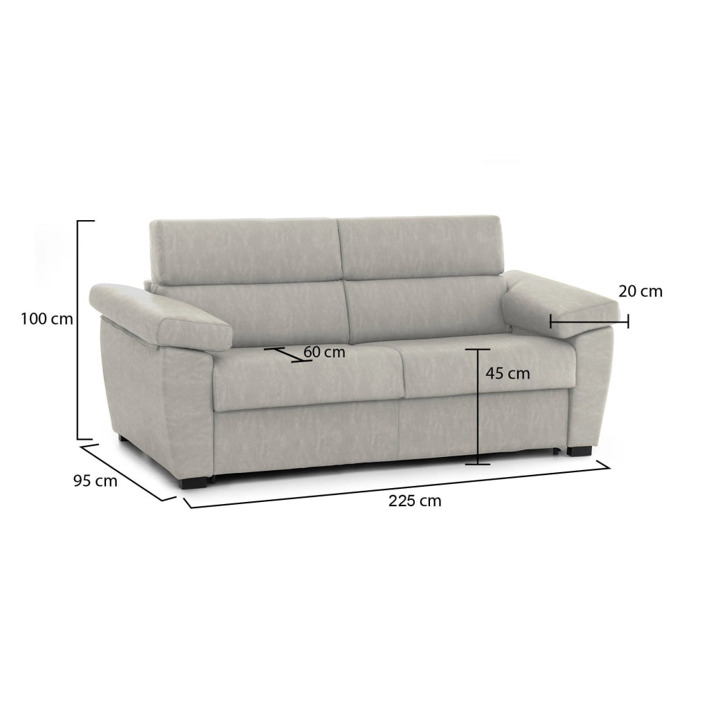 Giffone, Divano Fisso 3 Posti Sfoderabile Made in Italy, 225x95 cm Beige