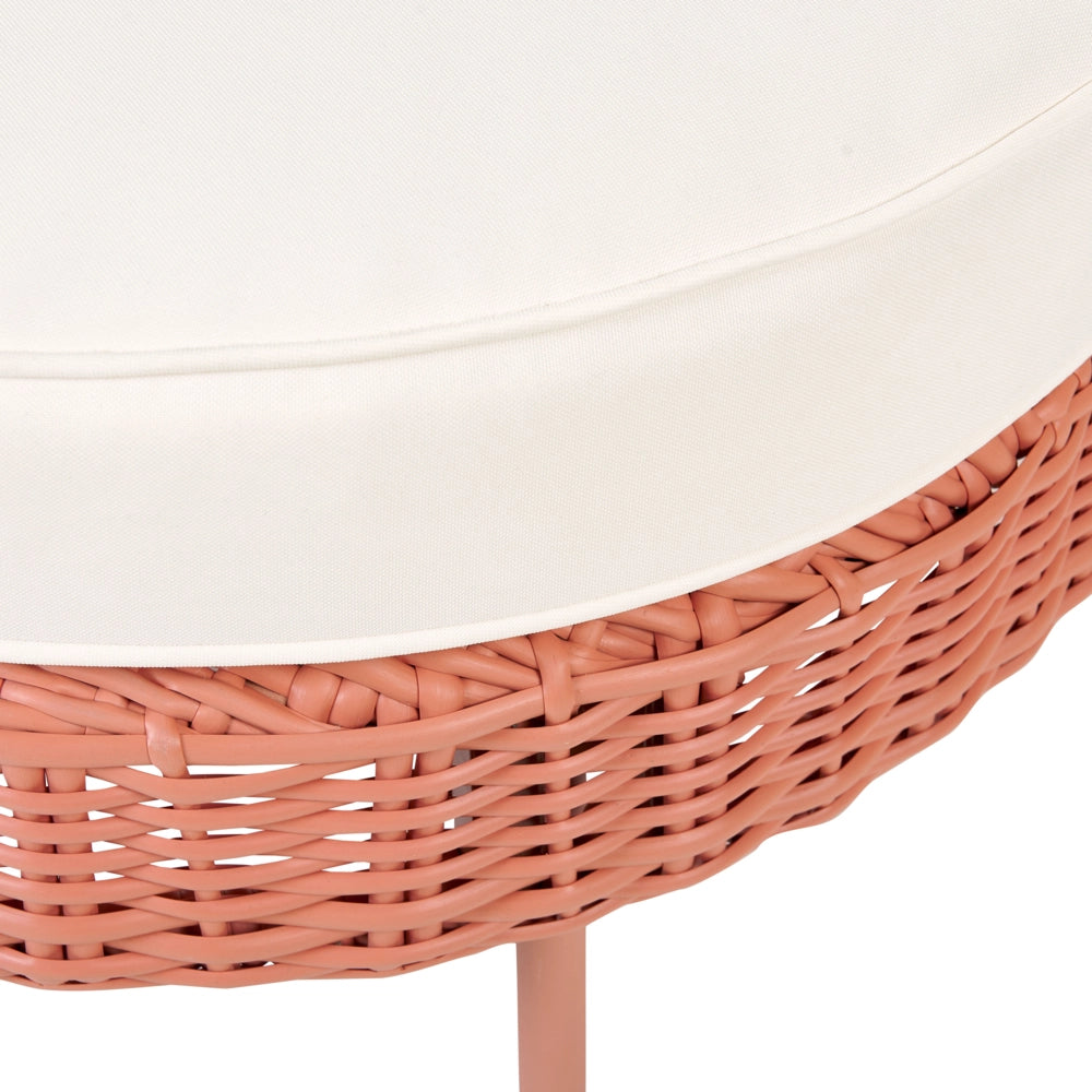 Poltrona da giardino in rattan in vimini colore rosa con poggiapiedi esterno giardino stile boho