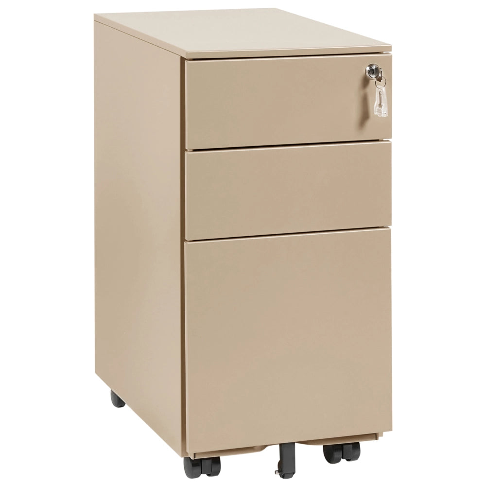Mobiletto Portaoggetti in Metallo beige con 3 Cassetti con serratura a chiave e ruote industriali moderno Home Office Garage