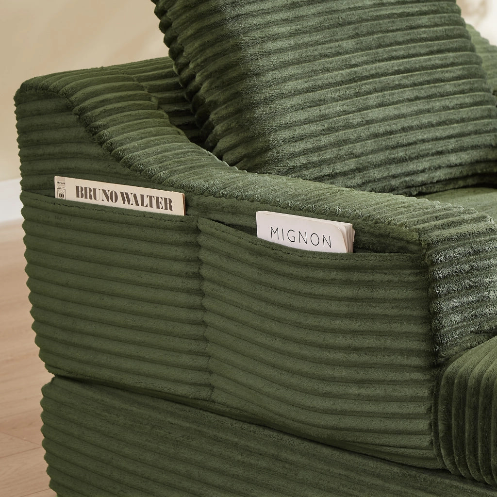 Fauteuil convertible in velluto a coste con design a doppio strato e cuscino estraibile per relax, schiuma verde