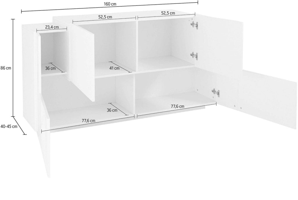 Credenza 2+2 Ante Battenti 160x86x45 cm New Coro Bianco Lucido e Ardesia