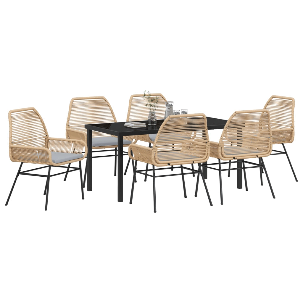Set di 7 pezzi per pranzo da giardino con cuscini Rattan Poliestere Marrone