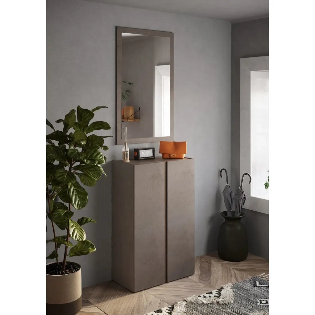Mobile contenitore con 2 ante e 5 ripiani regolabili, collezione KEY, colore marrone e rovere