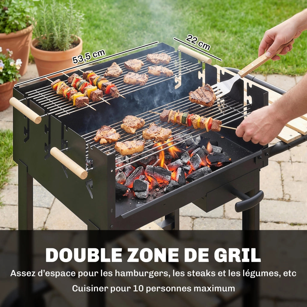 Carrello per Barbecue in Legno con 2 Griglie Regolabili ¨C zephmum ¨C Nero